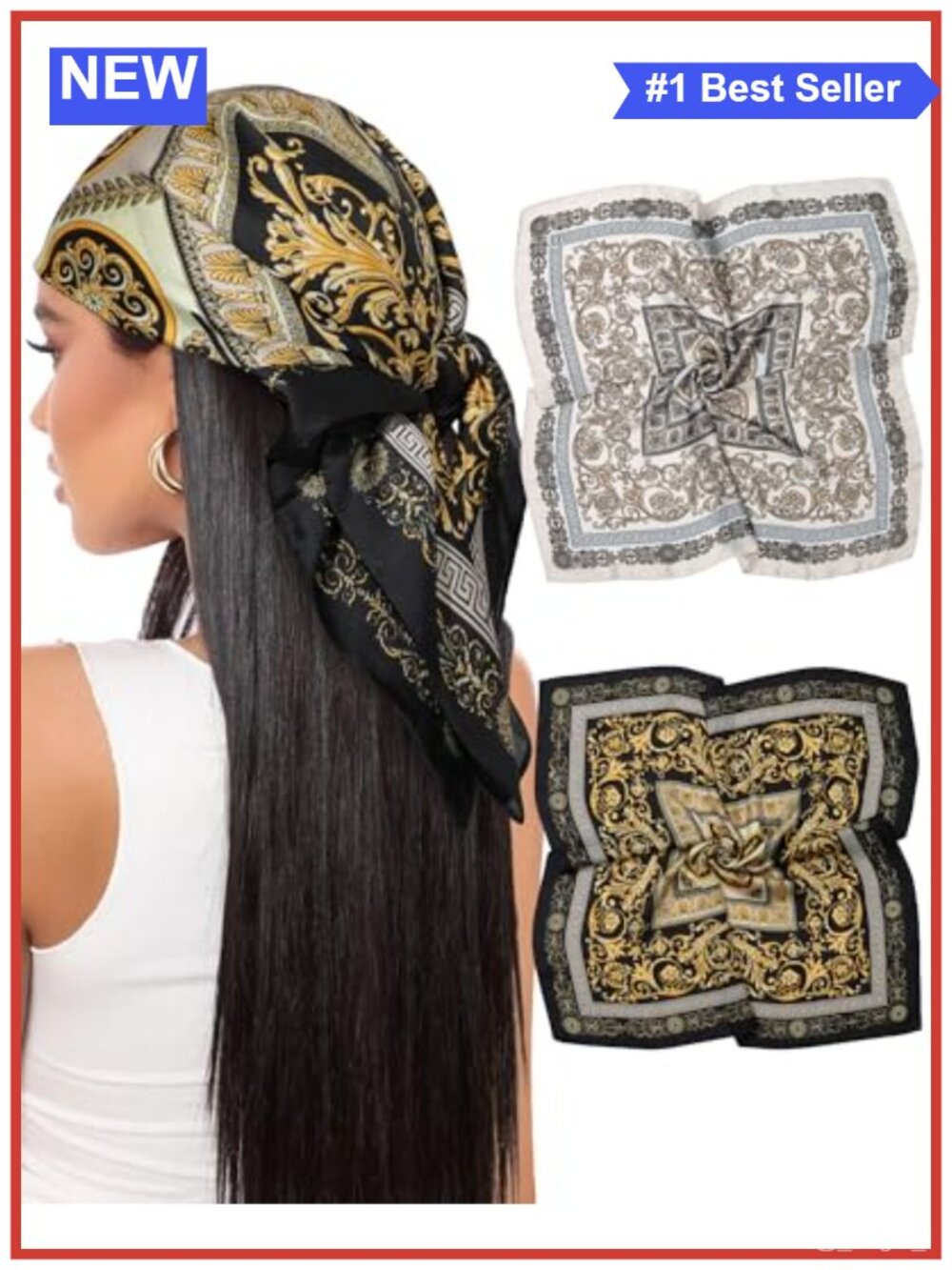 Satin Head Scarf 27.5" Square 2Pcs Silk Feel Hair Wrap Bandana